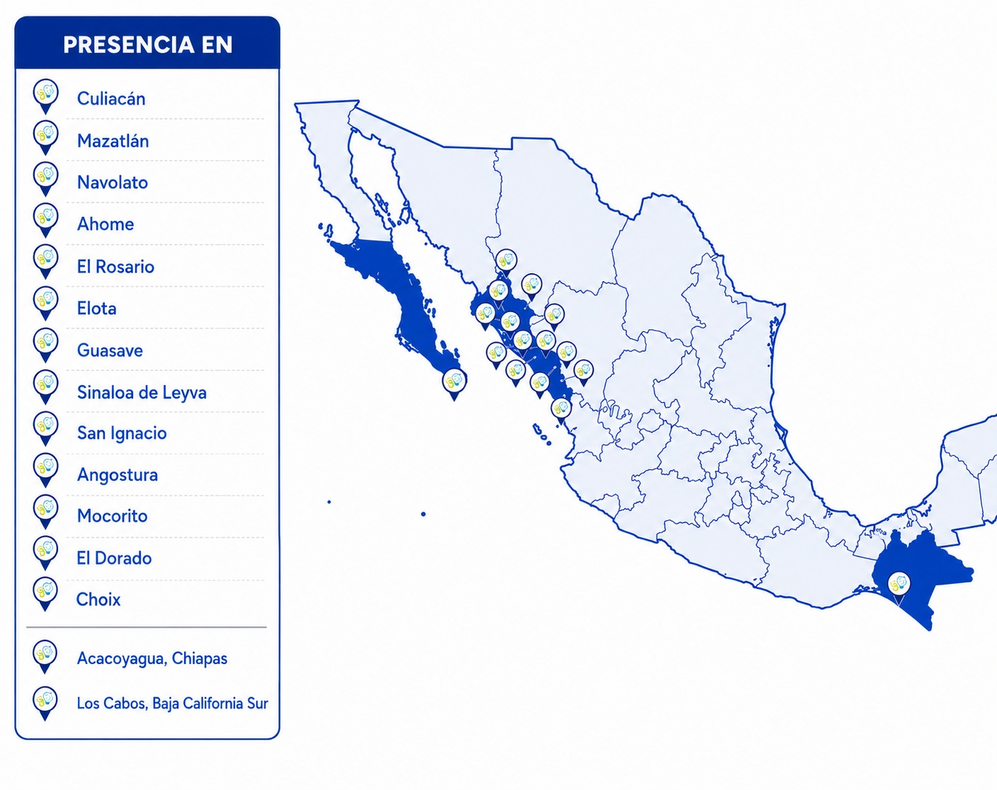 Mapa de la zona de trabajo de ProEduca en Sinaloa